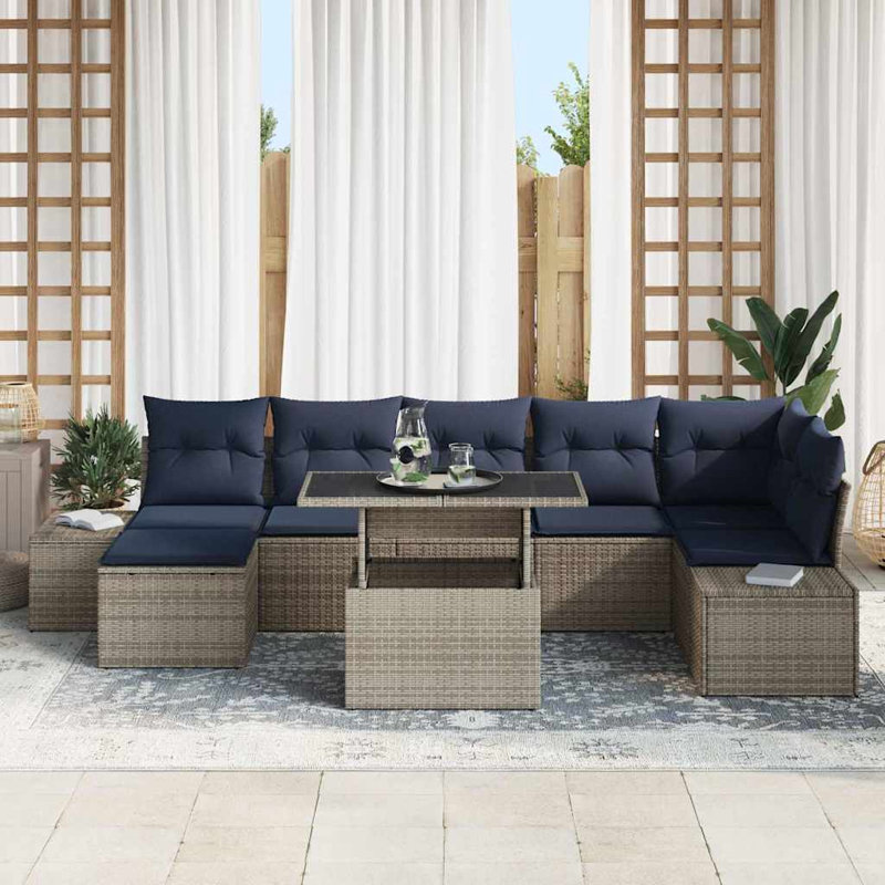 Ensemble de canapé de jardin avec coussin vidaXL 8 pièces gris et bleu marine
