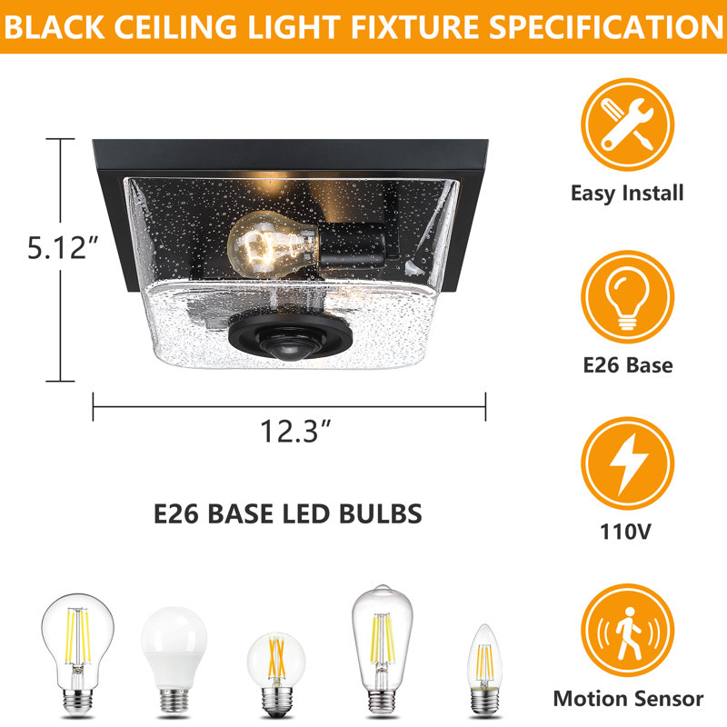 2 -light Outdoor Flush Mount Ceiling Lights with Motion Sensor & Seeded Glass