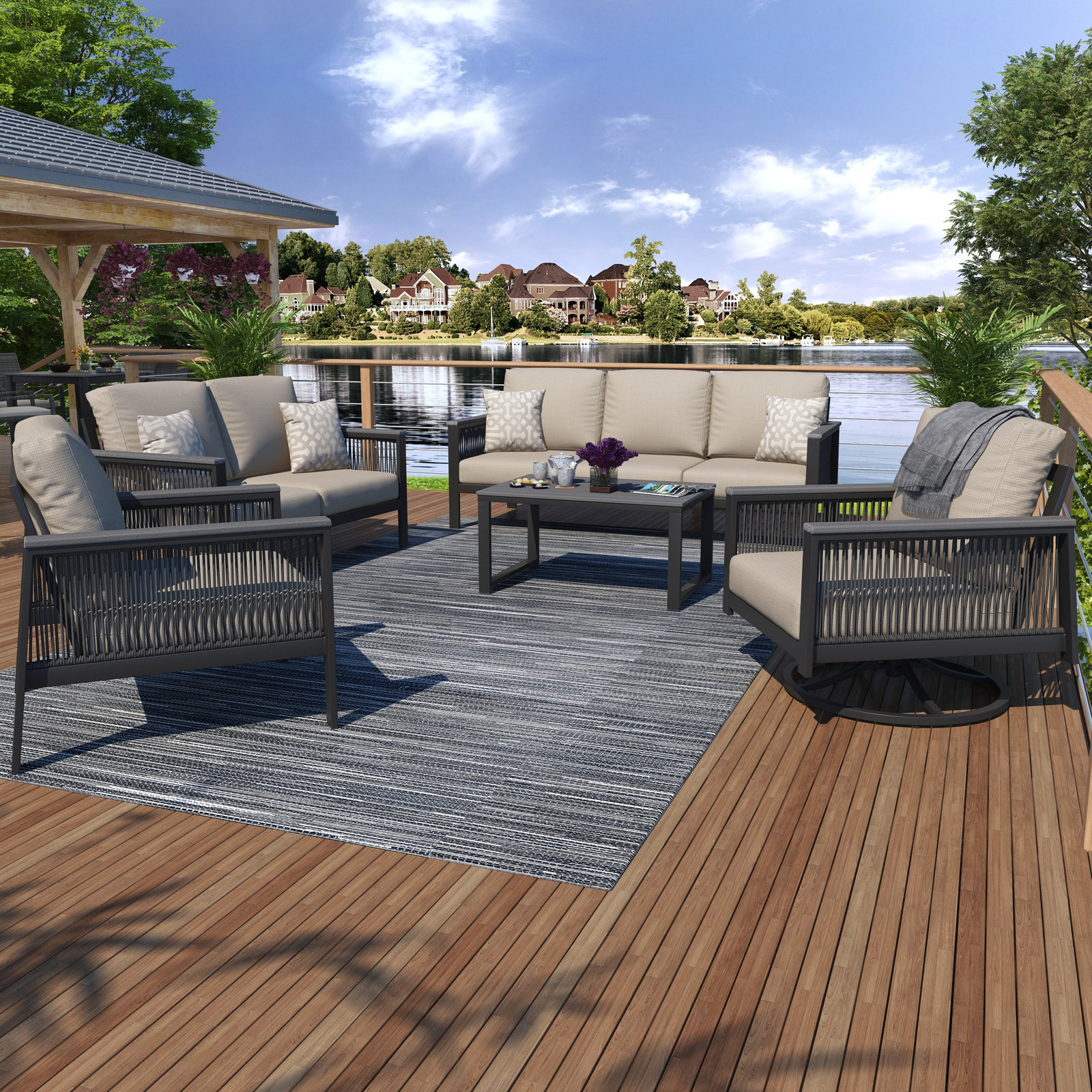 Townsend 7 - Person Patio Conversation Set with Cushions, Cast Silver