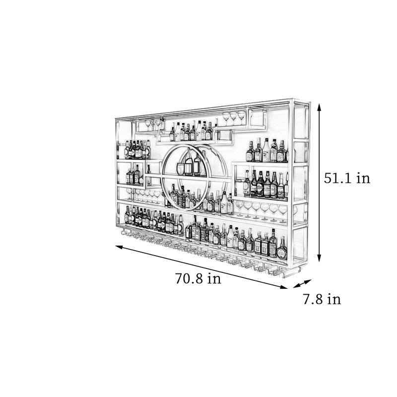 Support à vin mural Novelty, Doré, H 51,1 po x l 70,8 po x P 7,8 po