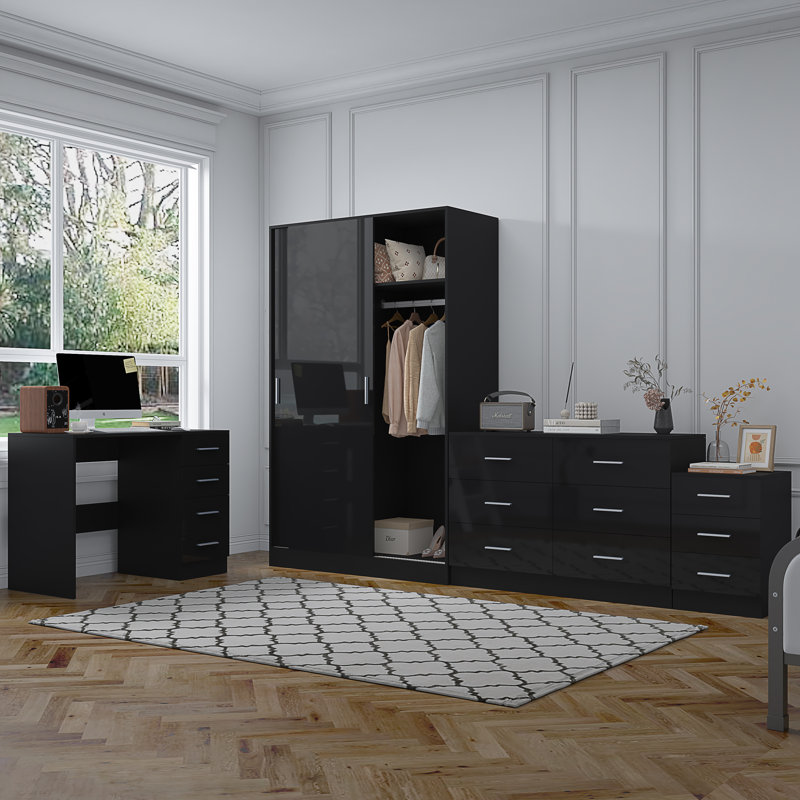 Eva Piece Bedroom Set, Black Gloss / Black Oak