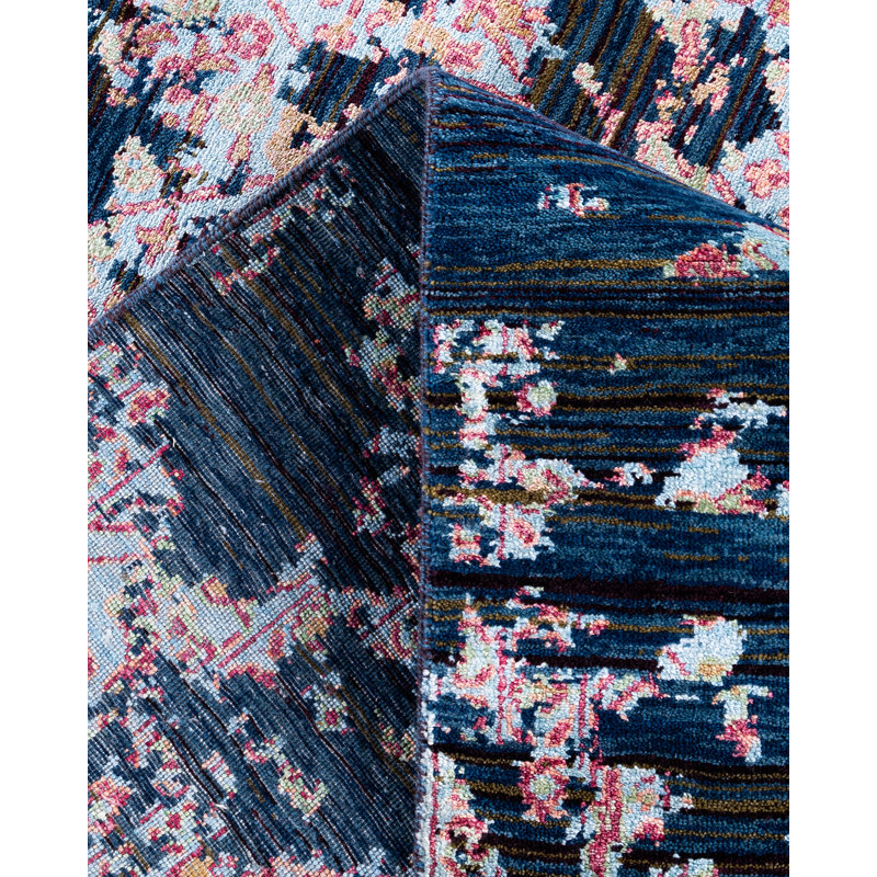 Tapis unique fait à la main Brazier - bleu, 8 pi 1 po x 9 pi 10 po