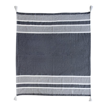 Stripecotton Modern Farmhouse Decorative Throw Blanket with Recycled Cotton