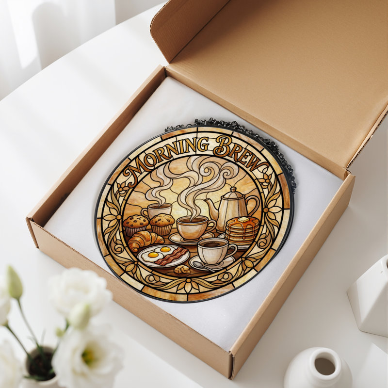 Panneau de vitrail 12 "H Morning Brew, H 12 po x l 12 po