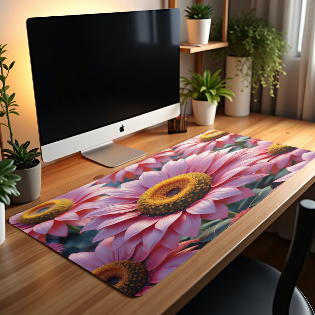 Pink Daisy Floral Desk Mat