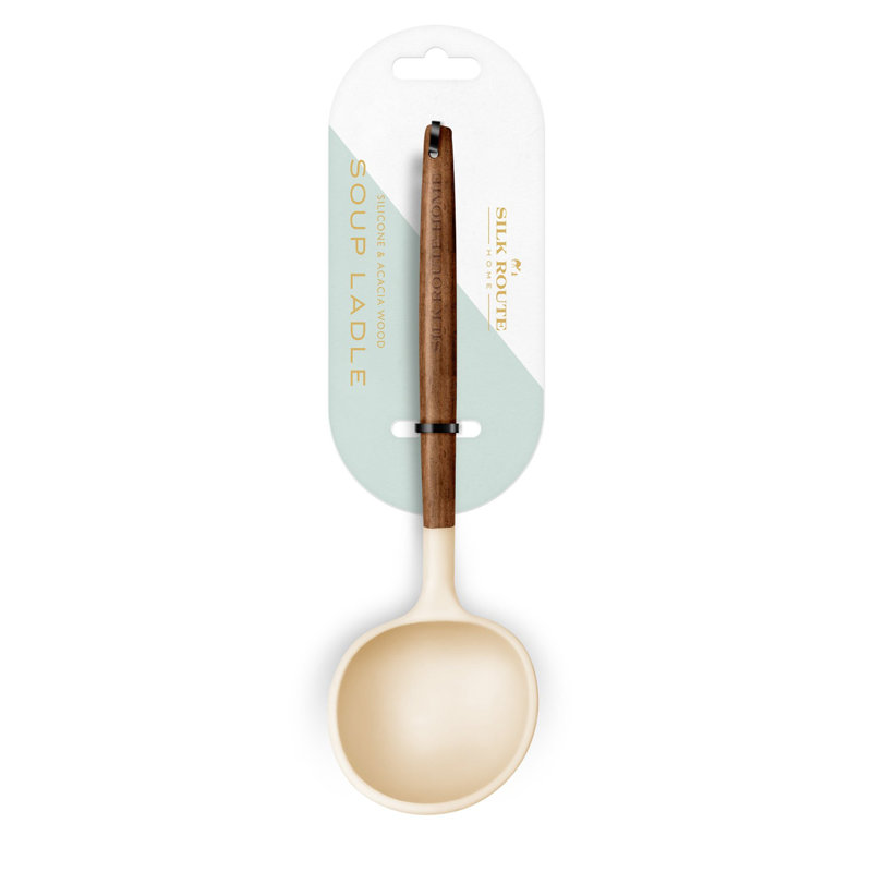 Acacia Wood Silicone Soup Ladle, Cream