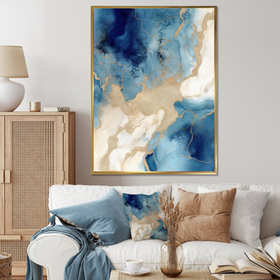 «Blue and Gold Marble Clouds», reproduction d'art sur toile encadrée
