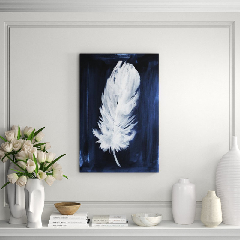 Indigo Feathers I Print by Barclay Butera, 45" H x 30" W x 1.5" D, Outdoor