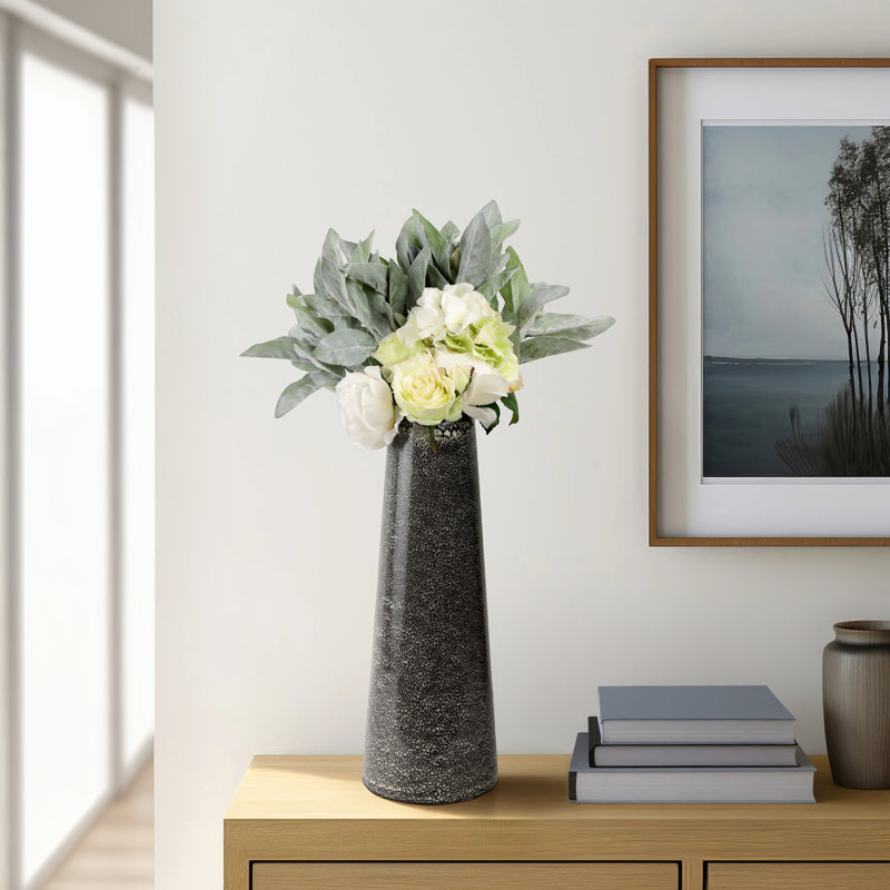 Ceramic Vase With Textured Two-Tone Design, 19.5" H x 7" W x 7" D