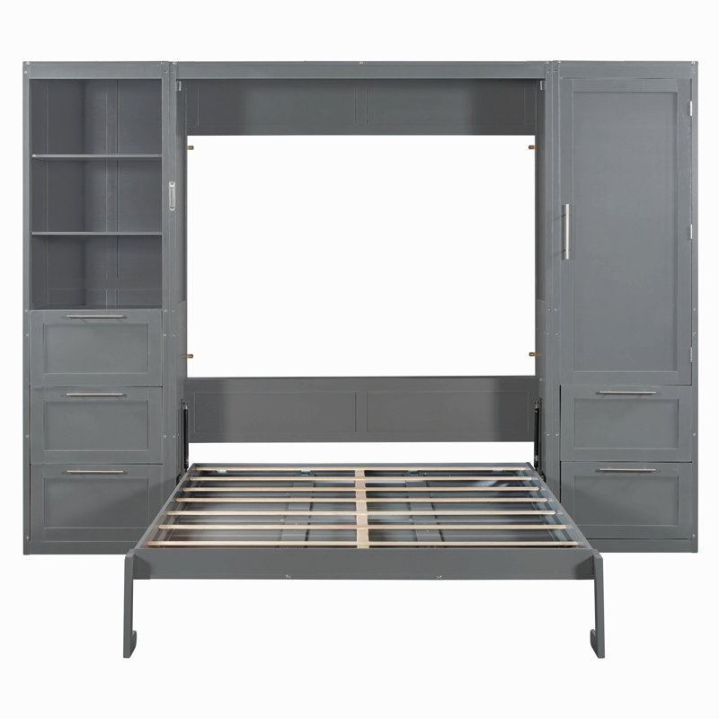 Lit escamotable Murphy avec placard, tiroirs et tablettes, Gris