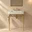 Lavabo de console de salle de bain cannelé avec cuve intégrée à surface solide, pieds en métal rétro et barre à serviettes-1966015441-1966015454