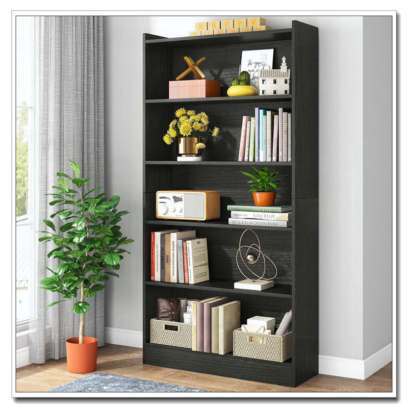 6-Tier  Library Bookshelf With Storage For Living Room, Office, Bedroom, (6 Shelves) 70.87"H x 35.43"W x 11.81"D, Black
