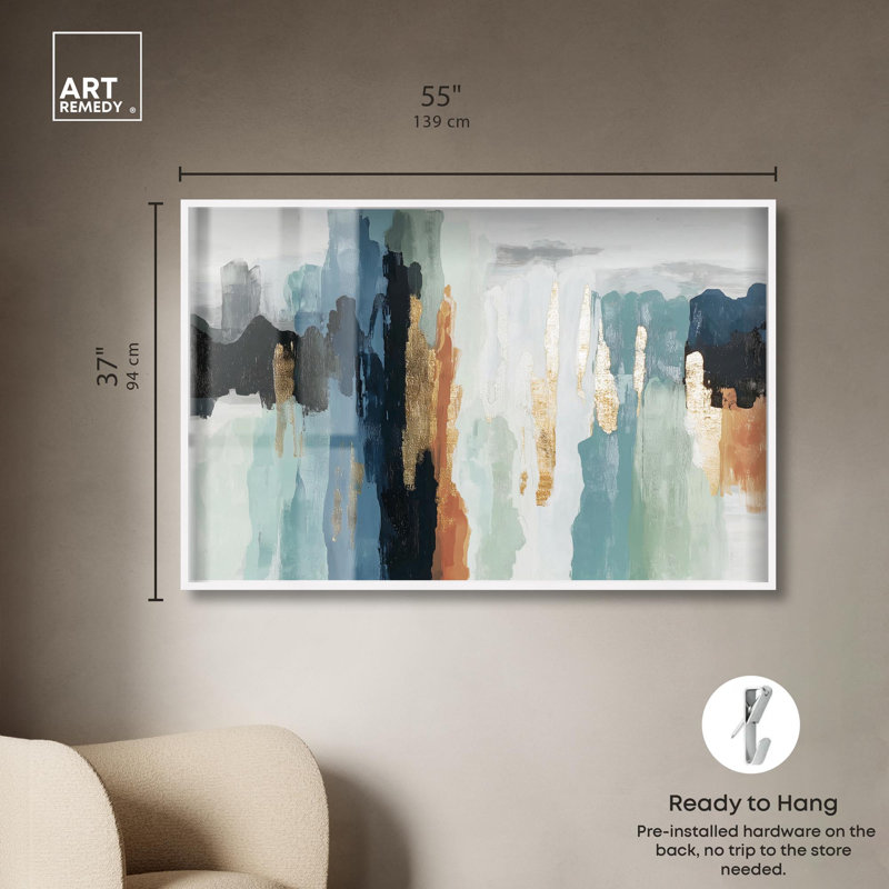 «Descent in Gold II» par Art Remedy, H 37 po x l 55 po, Blanc