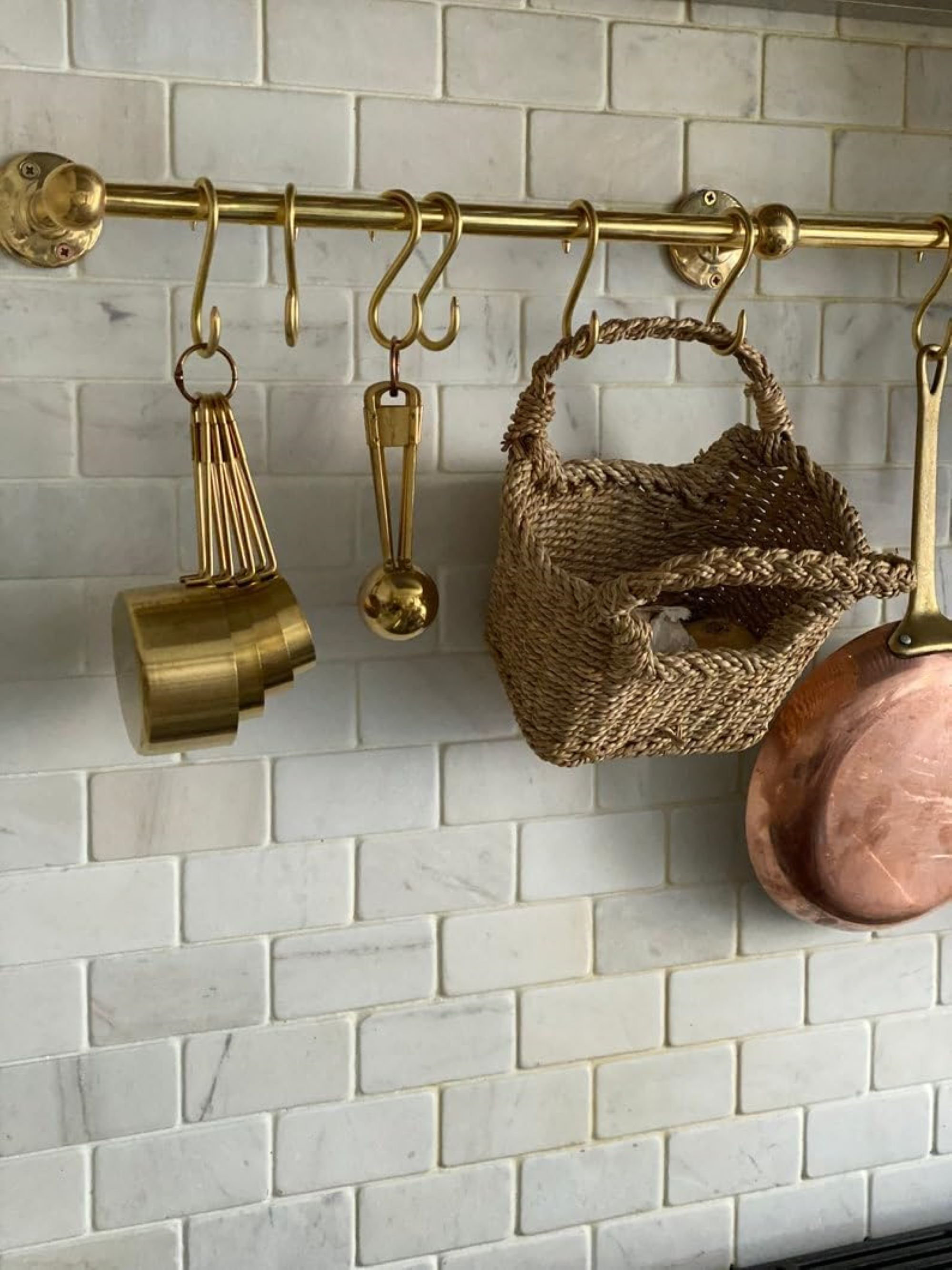 Rebrilliant Handmade Unlacquered Brass Storage Rail Rack With Hooks Wall Mounted Organizer Kitchen Pot Rack & Reviews | Wayfair