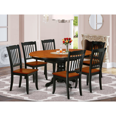 7 Piece Dining Set Consist of an Oval Dining Room Table with Butterfly Leaf and 6 Wood Seat Chairs, 42x60 Inch, Black & Cherry