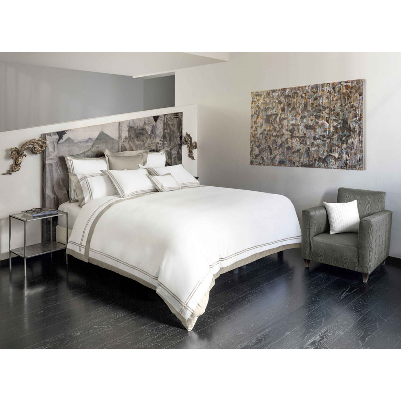 Sinfonia Percale Flat Sheet, King Flat Sheet, White/Khaki