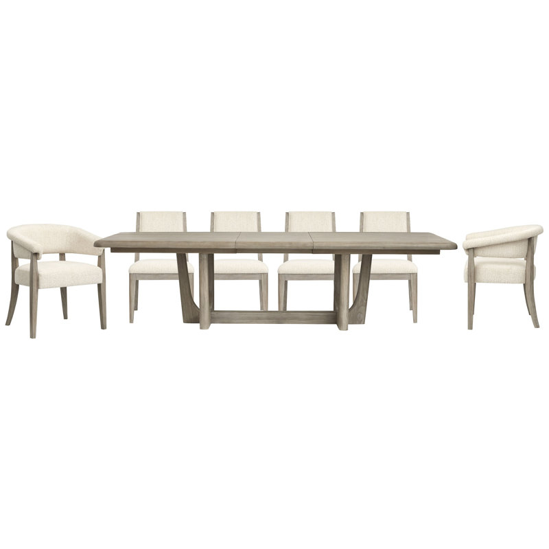 Table de salle à manger extensible à tréteaux avec 4 chaises d'appoint et 2 chaises d'hôte, 7 pièces : table, 6 chaises