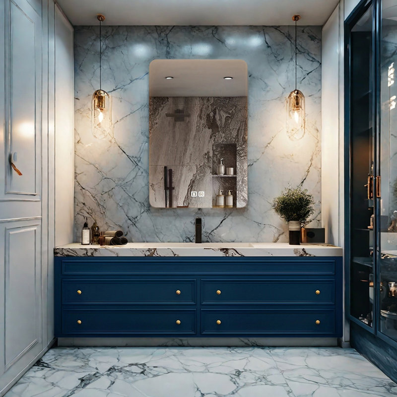 French modern rock plate bathroom cabinet, 19.68" H x 51.18" W x 19.68" D