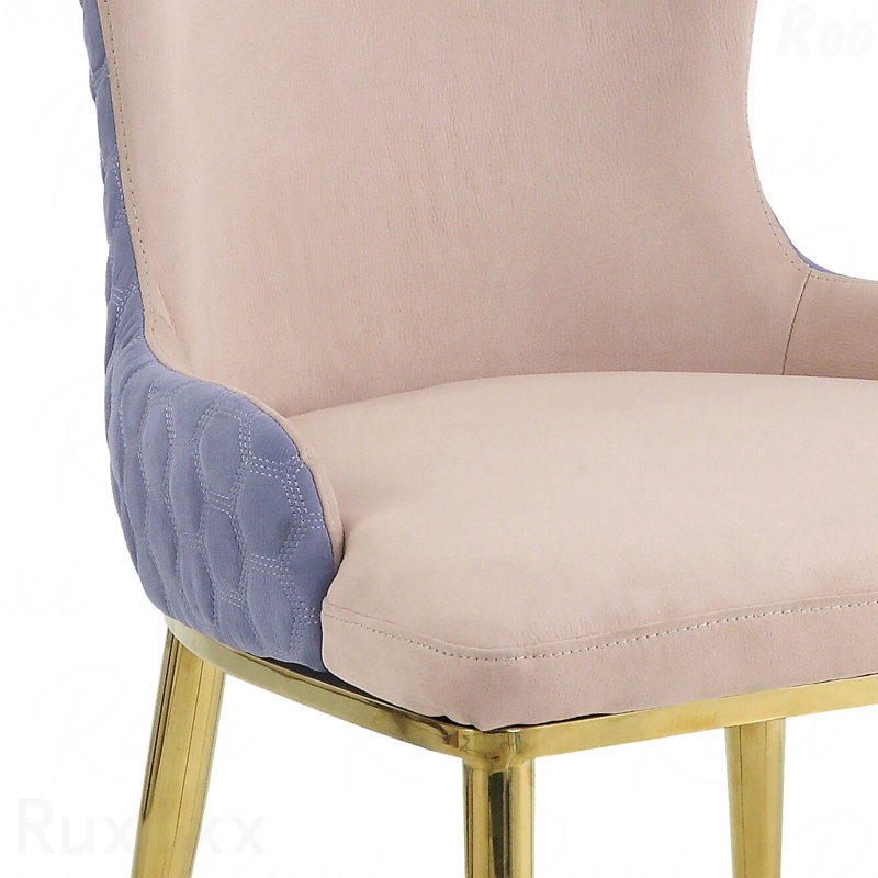 Ensemble de 2 chaises d'appoint en tissu brun clair revêtues de tissu d'ameublement et de finition dorée