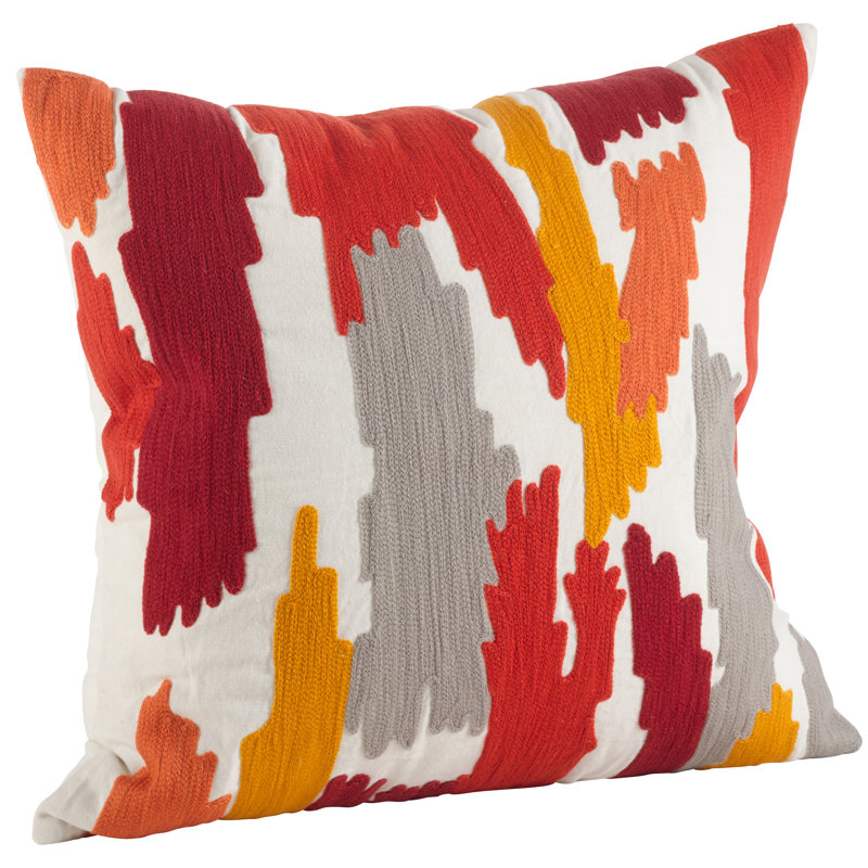 24.5" Multicolor Embroidered Cotton Square Throw Pillow