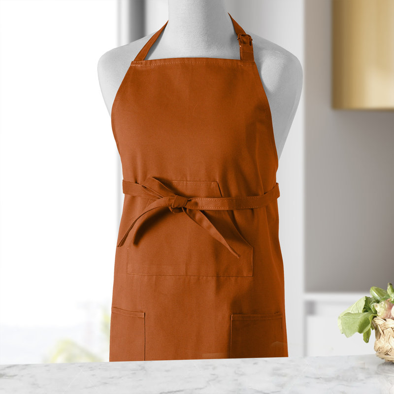 Tablier de cuisine en coton unie pour femme avec poches réglable, Bombay rouille