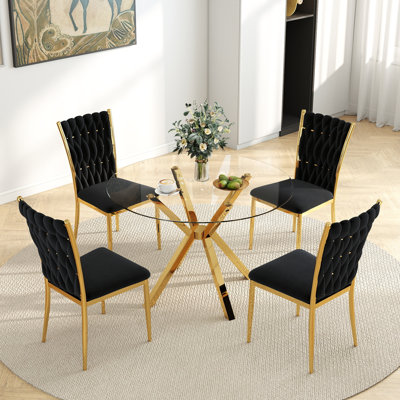 Ensemble de chaises de salle à manger en velours tressé de style tressé de style moderne et ergonomique avec pieds en métal galvanisé et siège éponge confortable pour la salle à manger, la cuisine et la chambre à coucher
