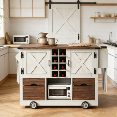54" Farmhouse Kitchen Island with Drop Leaf