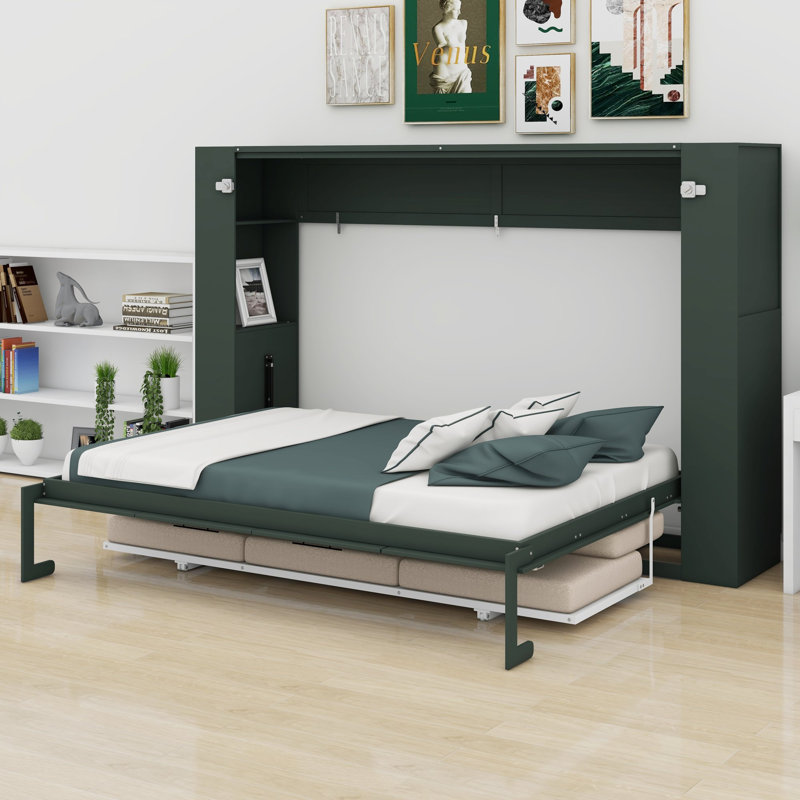 Le lit escamotable avec canapé et étagères de rangement s'intègre parfaitement aux appartements modernes et aux chambres d'hôtes avec chargeur USB.