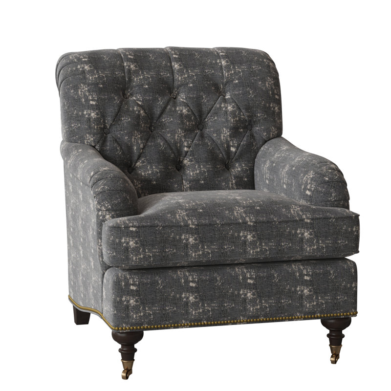 Devan Armchair, White Caps Fog, American Walnut, Antique Brass Small