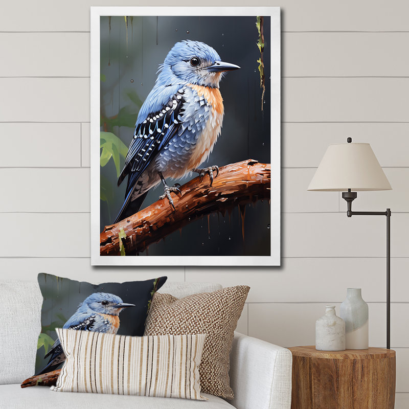 Dusk Plummet Bird - Art mural oiseau, Cadre simple blanc, H 40 po x l 30 po x P 1,5 po