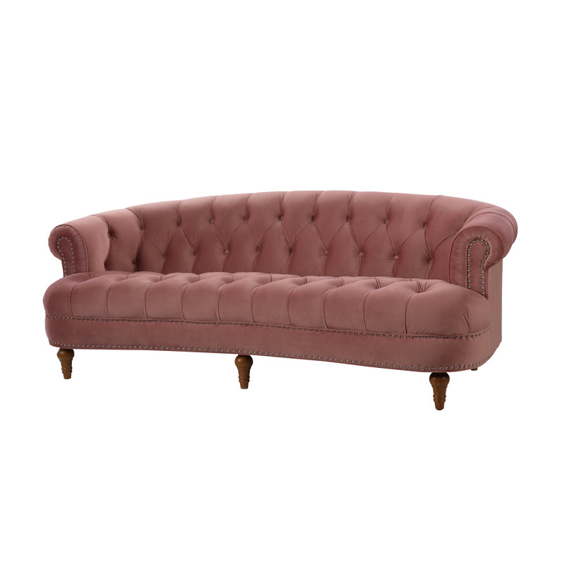 Joannes Velvet Rolled Arm Chesterfield, Ash Rose, 32" H x 83.5" W x 38" D
