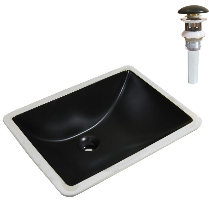 Lavabo de salle de bain rectangulaire encastrable 18 po - Porcelaine noir mat, P 13,5 po x l 21 po, petit meuble-lavabo moderne pour espaces compacts