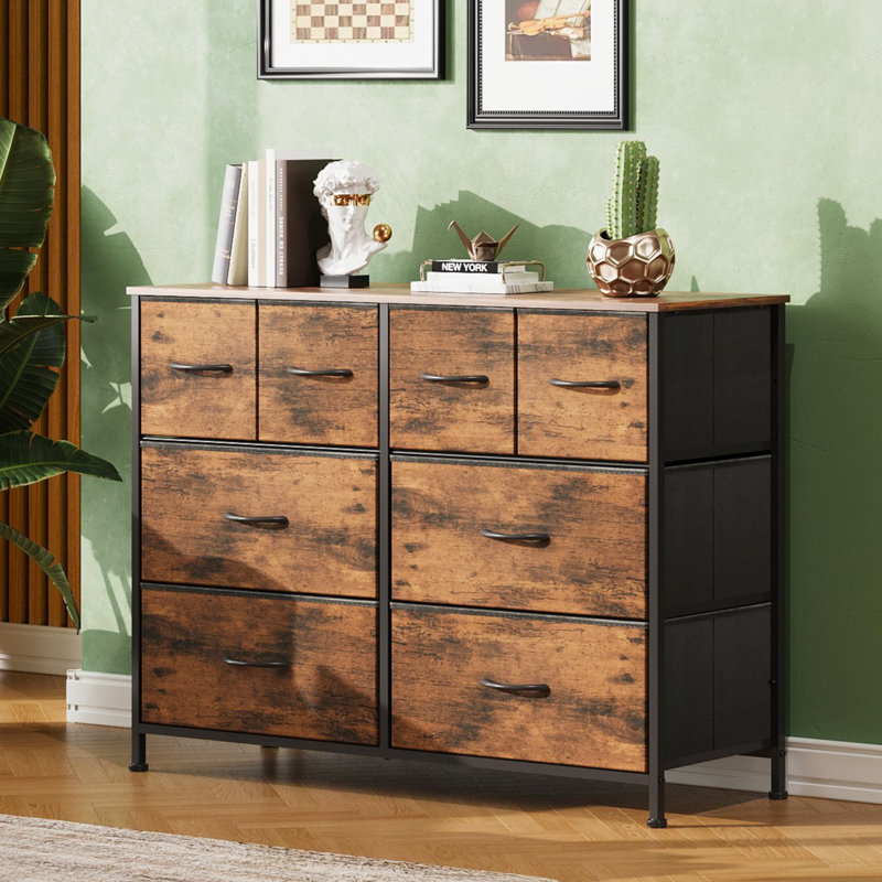 Commode double à 8 tiroirs pour chambre Ojaswi, commode de 39,4 po de largeur avec cadre d'étude, commode de salon, placard, vestibule