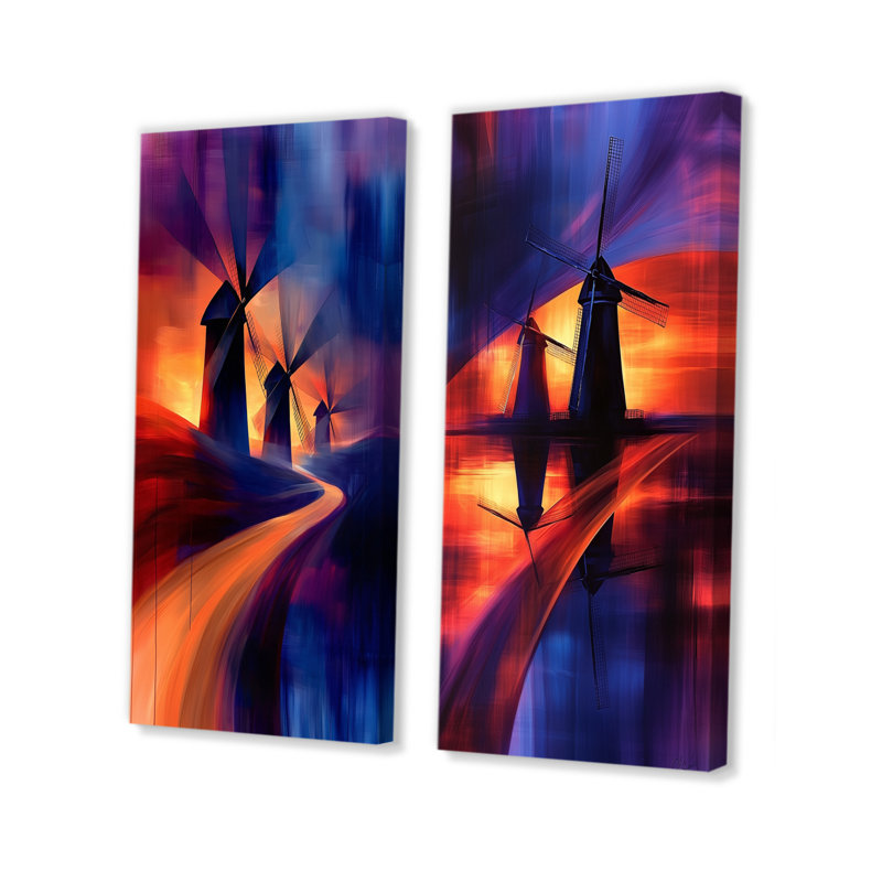 Ensemble de 2 pièces d'art mural orange lueur de soirée orange I - Windmills, Toile tendue, H 28 po x l 24 po