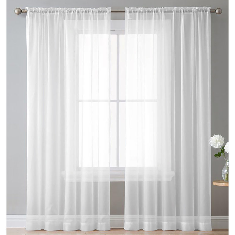 Ensemble de rideaux transparents avec passe-tringle 84 po (2 panneaux), Blanc