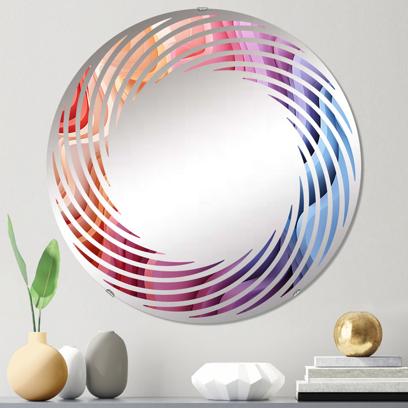 Multicolore Op Art Illusory Profondeur I - Miroir mural en spirale | Rond, 23,6 po x 23,6 po