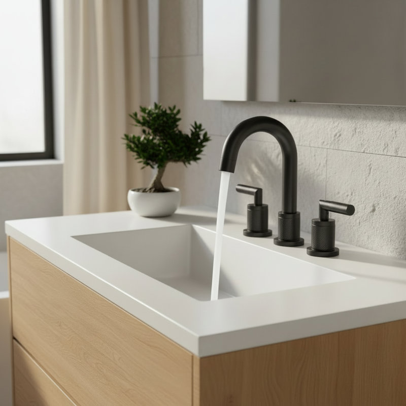 Modern Double Handle Widespread Bathroom Faucet With 360°Swivel High-Arc Spout, Matte Black, Includes Pop-Up Drain Assembly, Water Efficient