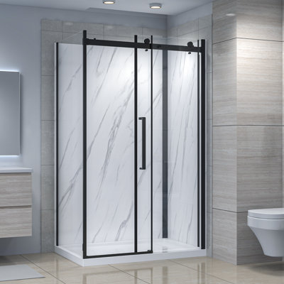 Dreamwerks Bristol 48" W x 32" D x 79.2" H Framed Rectangular Reversible Shower Kit in Black 