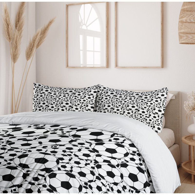 King Size Black and White Soccer Duvet Cover Set