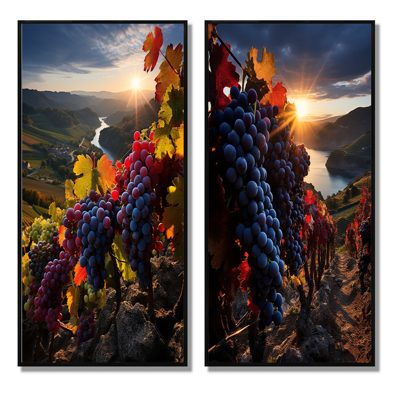 «Scenic Vivid Vineyard», 2 pièces, Cadre noir, H 40 po x l 40 po