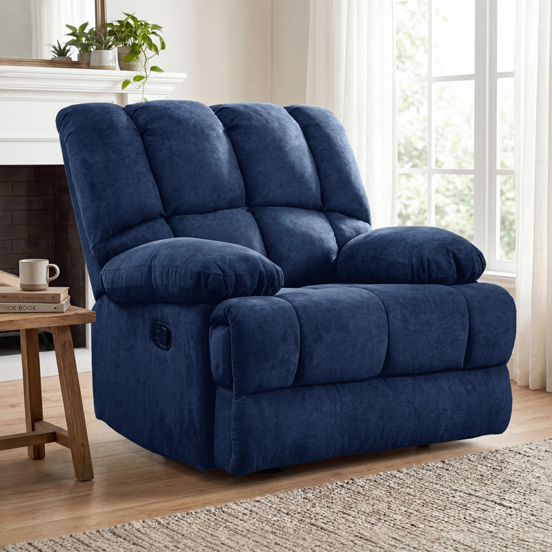 Brisen 44.5'' Wide Upholstered Recliner, Blue Polyester, 41.33" H x 44.48" W x 29.92" D