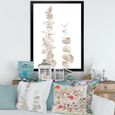 Branches d'eucalyptus beige sur fond blanc - reproduction d'art sur toile