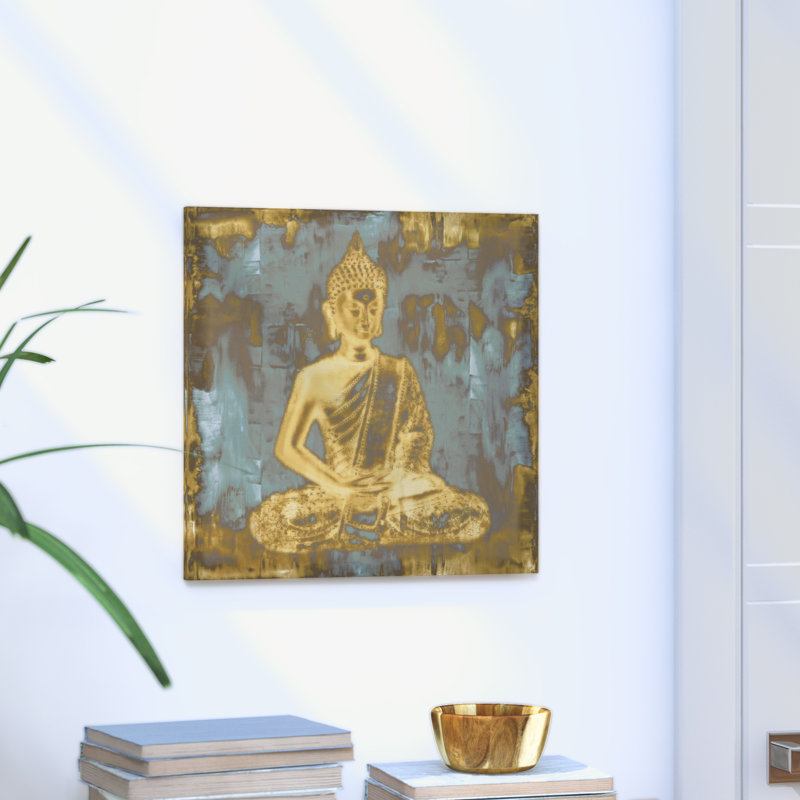 «Meditating Buddha», reproduction d'art sur toile tendue, H 18 po x l 18 po x P 1,5 po, Toile avec cadre noir, Pas de tapis