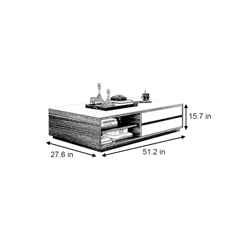Table basse simple et moderne, H 15,7 po x L 51,2 po x l 27,6 po, Noir, noir, noir, noir