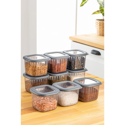 Durable Storage Box Set (9 Pieces), Anthracite Color, 3.9 x 3.9 x 3.7 inches | 100% Plastic, BPA Free | Dishwasher Safe, Perfect for Organizing Home & Office, Compact and Versatile Storage Solution