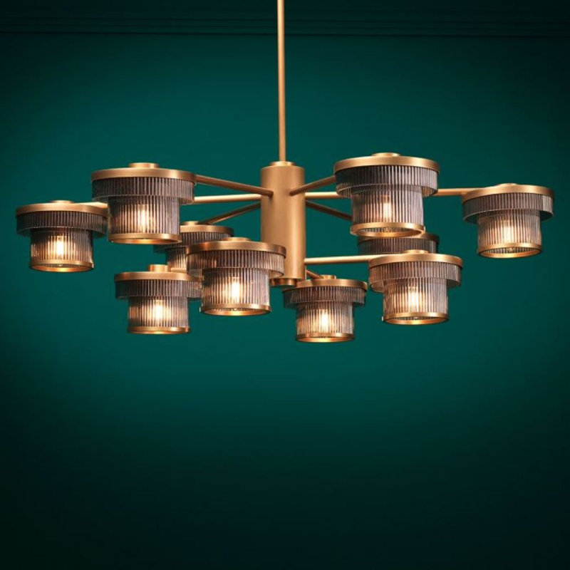 CDJ Chandelier Andromeda smoke glass, Antique Brass