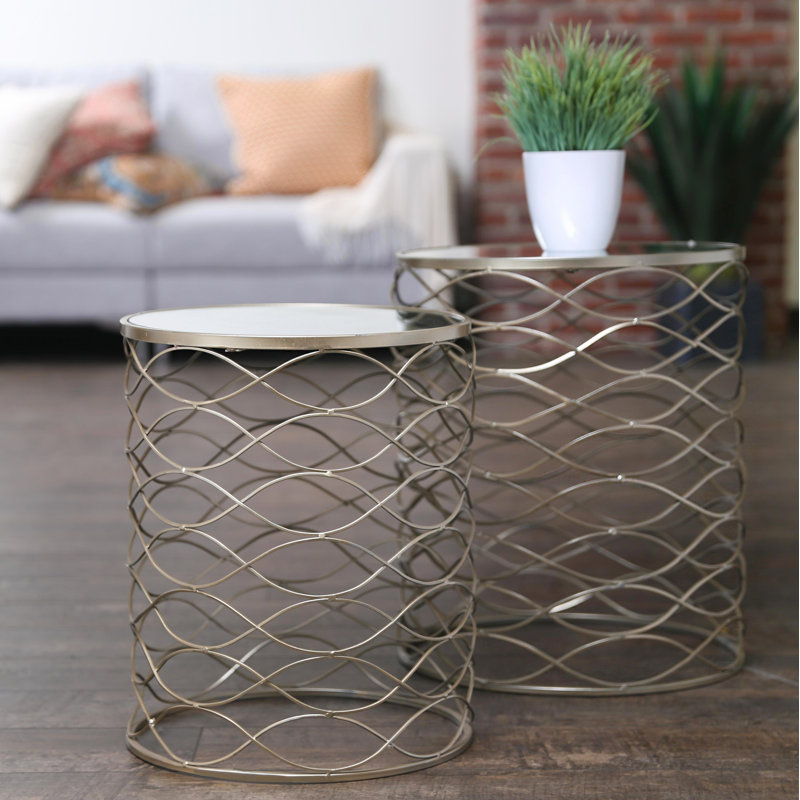 Mirrored Glass Top Nesting Tables End Table