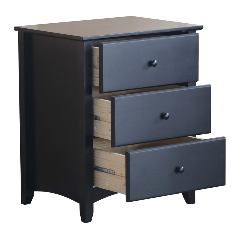 Solid Wood 3-drawer Nightstand In Solid Black Painted, Solid Black Painted