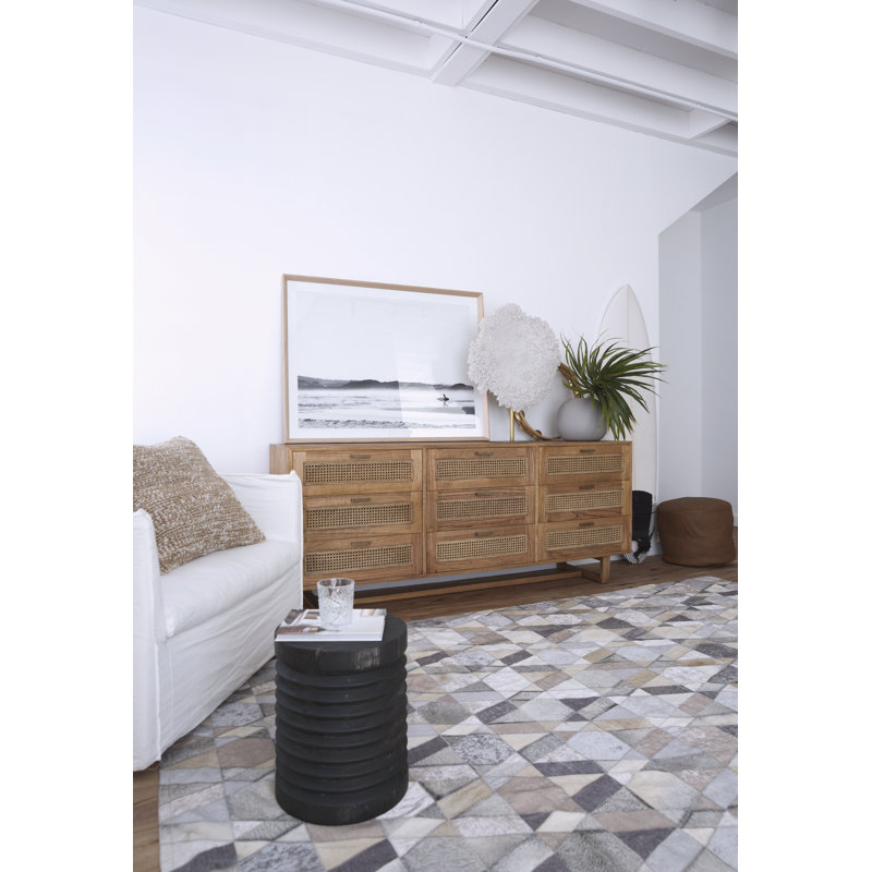 Cowhide Geometric Area Rug, Rectangle 4'7" x 5'11"