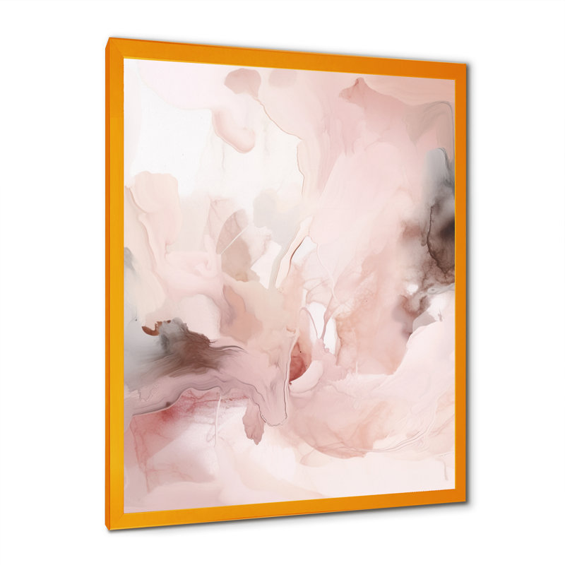 Rose délicat abstrait marbre III - art mural abstrait en marbre, Encadrement doré, H 32 po x l 16 po x P 1 po
